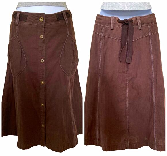 Free People Dresses & Skirts - Vintage Y2K Brown Cotton Fairy Boho Woodland Granola Mid Rise Midi knee Skirt M